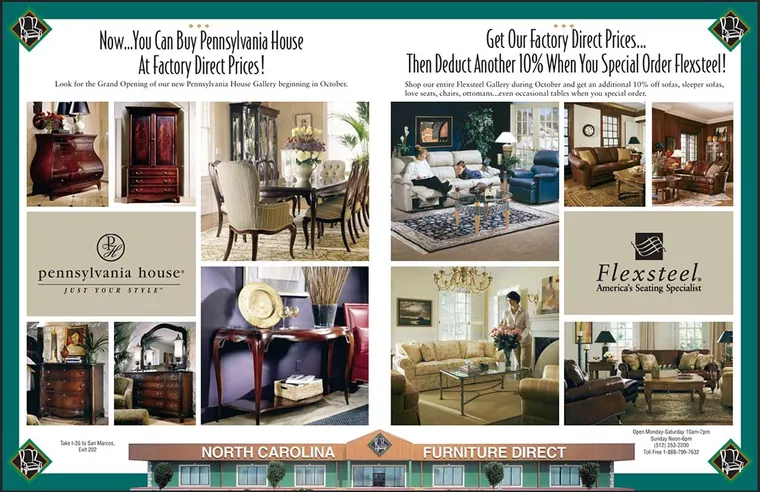 North Carolina Furniture Direct mailer for Pennsylvania House and Flexsteel furniture
